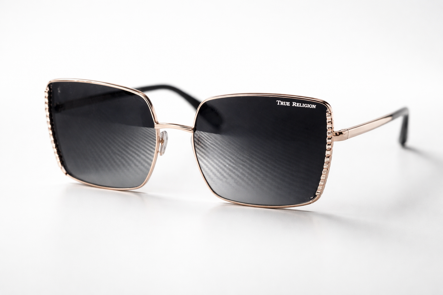 True Religion Rose Gold Square Sunglasses Rhinestone Cat 3 Gradient Lens UV