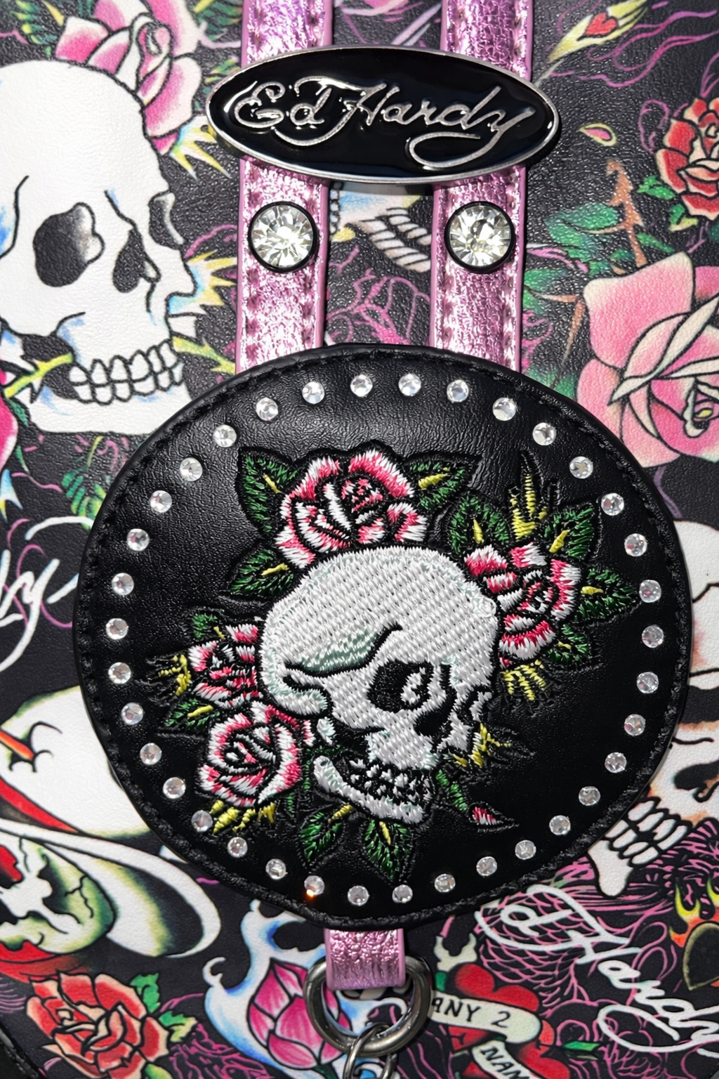 Ed Hardy Skull & Rose Crossbody Bag – Black Tattoo Print Designer Purse NWT