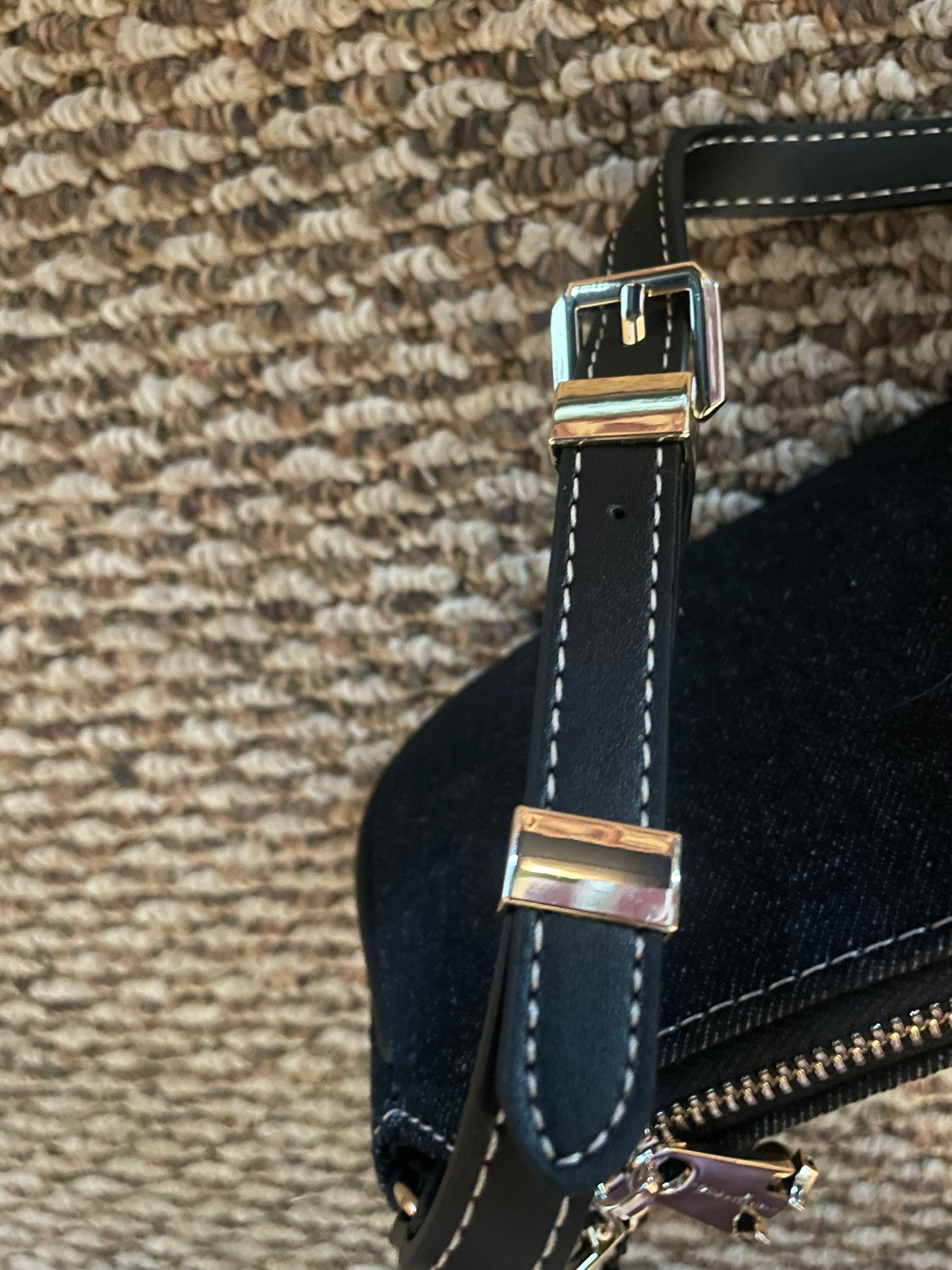 True Religion Black Denim Shoulder Bag – Crystal Charm Logo Purse (Authentic)