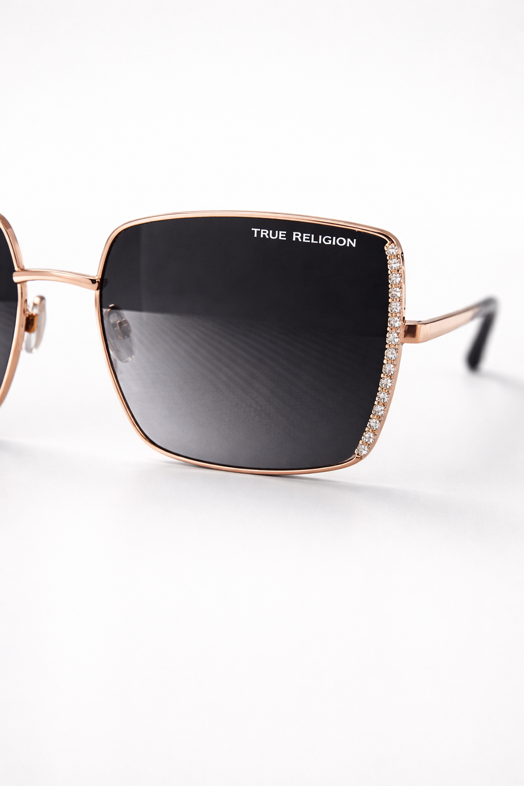 True Religion Rose Gold Square Sunglasses Rhinestone Cat 3 Gradient Lens UV