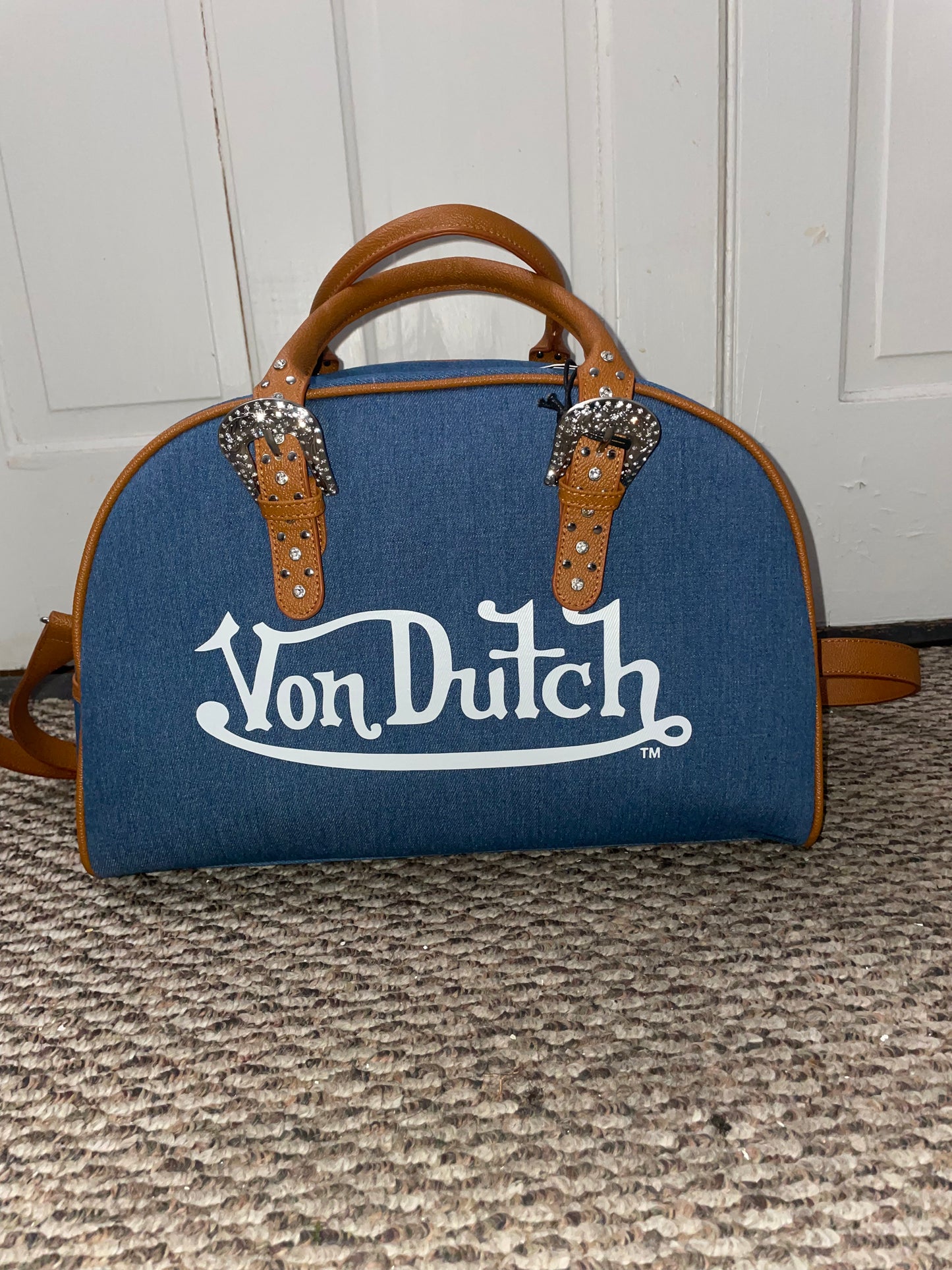 Von Dutch Denim Duffle Bag – Y2K Logo Travel Bag