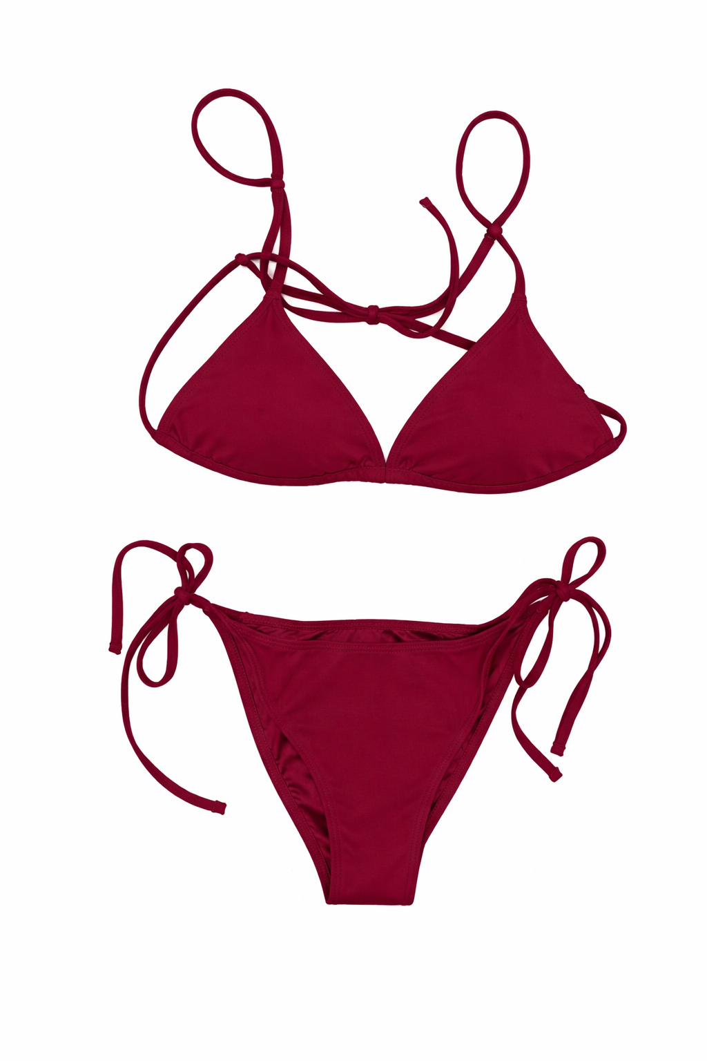 Wilo The Label Burgundy Tie String Bikini Set – Triangle Top & Adjustable Bottom – MSRP $88