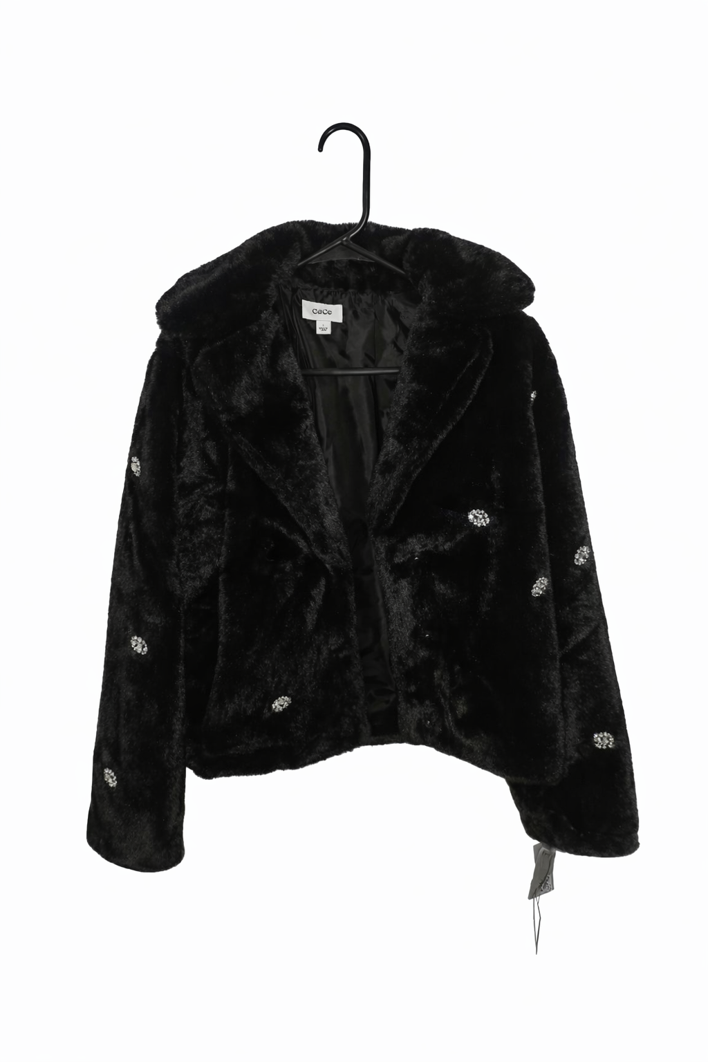 CeCe Black Embellished Faux Fur Jacket – Authentic Designer Glam Statement Coat