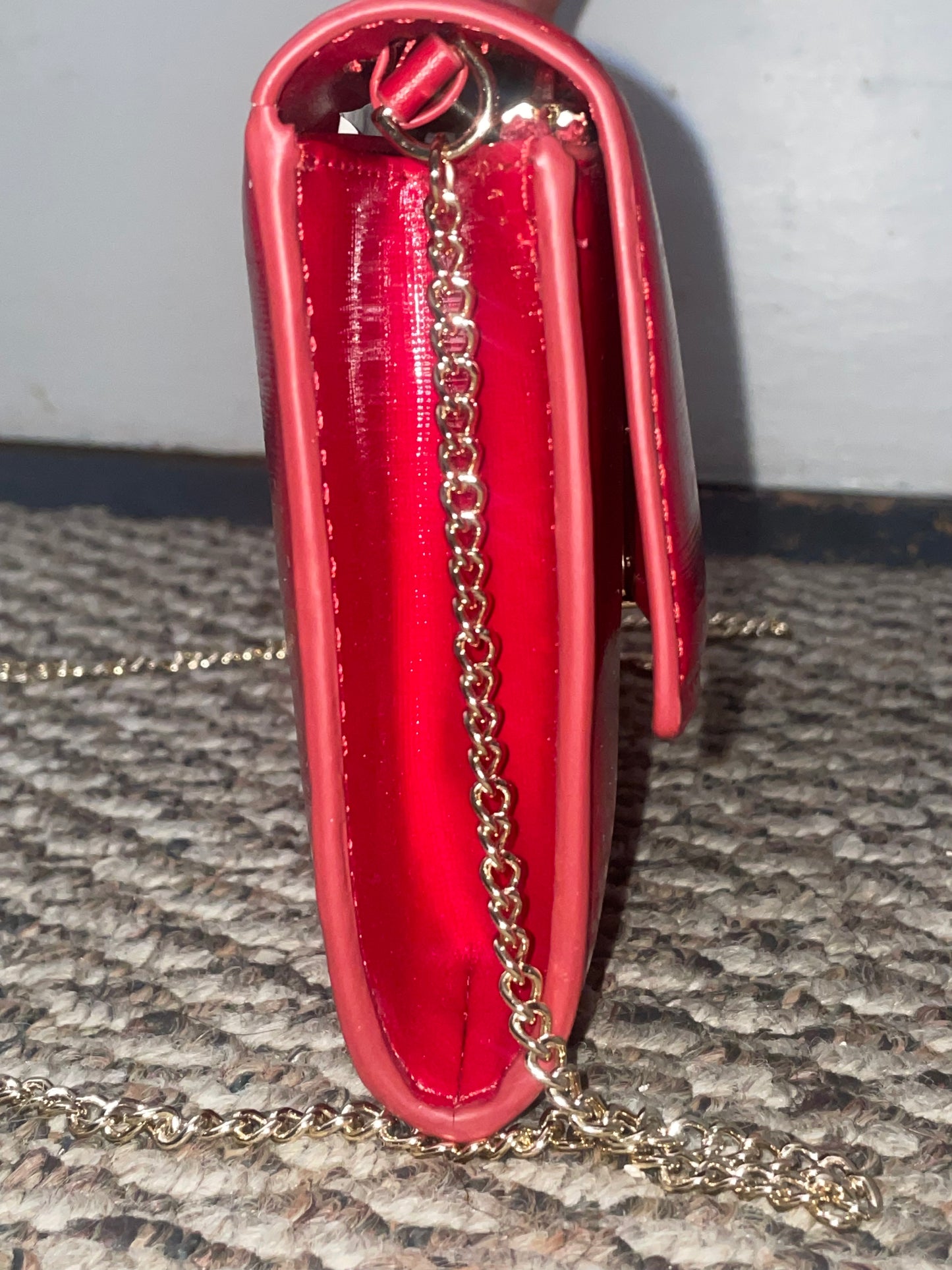 Ted Baker Scarlet Patent Leather Gold Chain Clutch