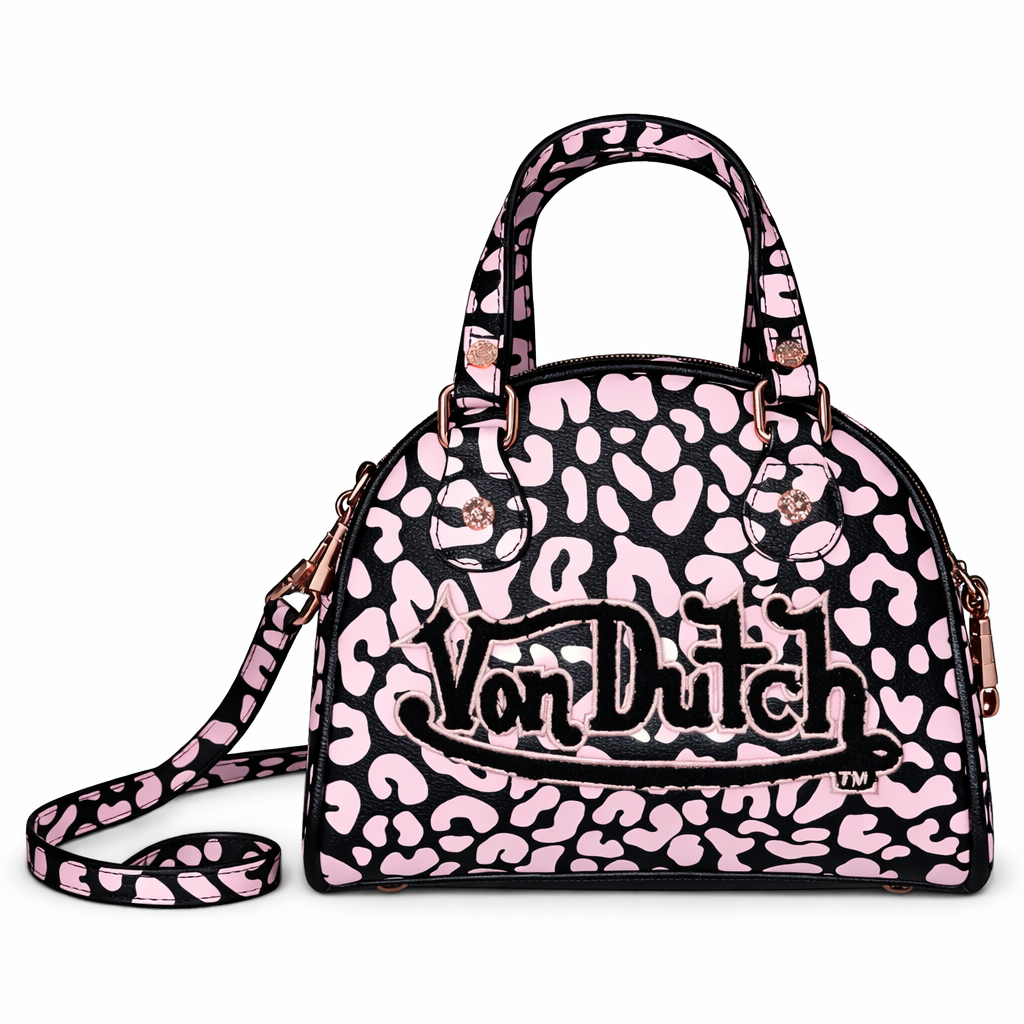 Von Dutch Pink Leopard Handbag – Y2K Cheetah Print Mini Purse